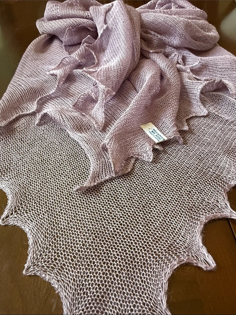 Vintage ca 1970’s Light Lavender mesh Knit Shawl Scarf 48x46” made in Japan